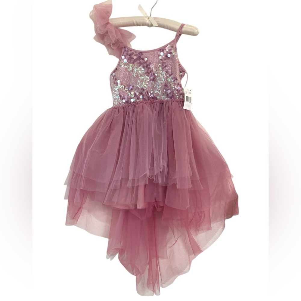 Poppies and Roses Sequin Mesh High-Low Dress – Lilac Mauve – Size L (14) – NWT